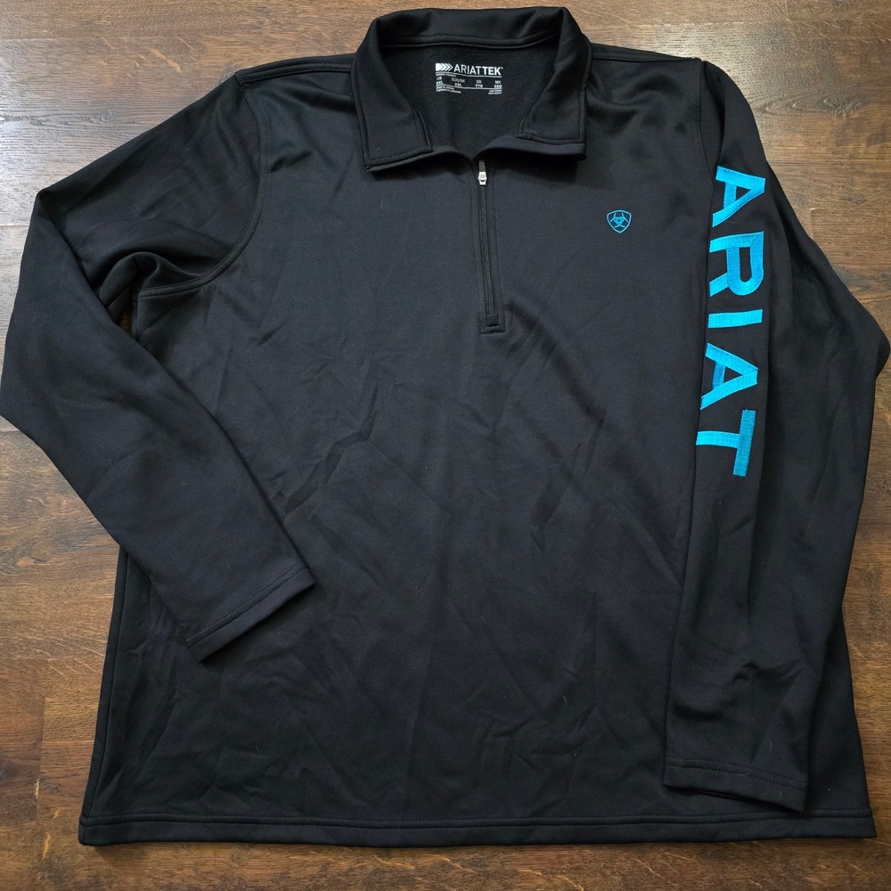 Ariat Women XXL AriatTEK Quarter 1/4 Zip Pullover Black Turquoise Fleece Top